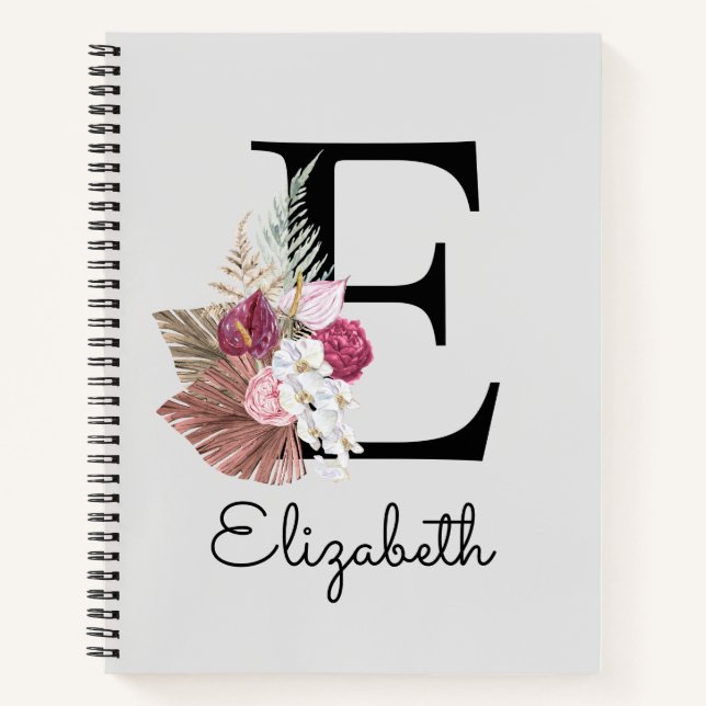 Carnet Moderne initiale florale rose E (Devant)