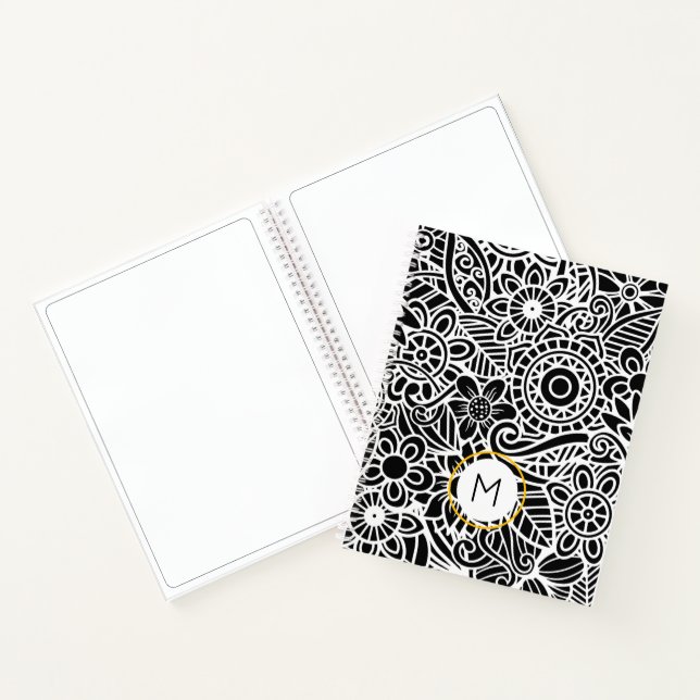 Carnet Moderne Mandela Floral Blanc Noir INITIAL Chic (Intérieur)