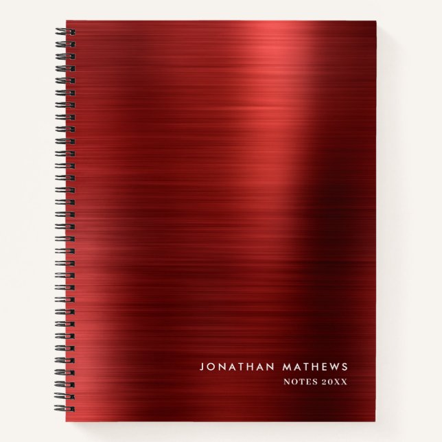 Carnet Moderne Métallique Simple Rouge Brossé (Devant)
