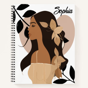 Carnet Moderne minimal Abstrait Boho Girl Nom personnalis