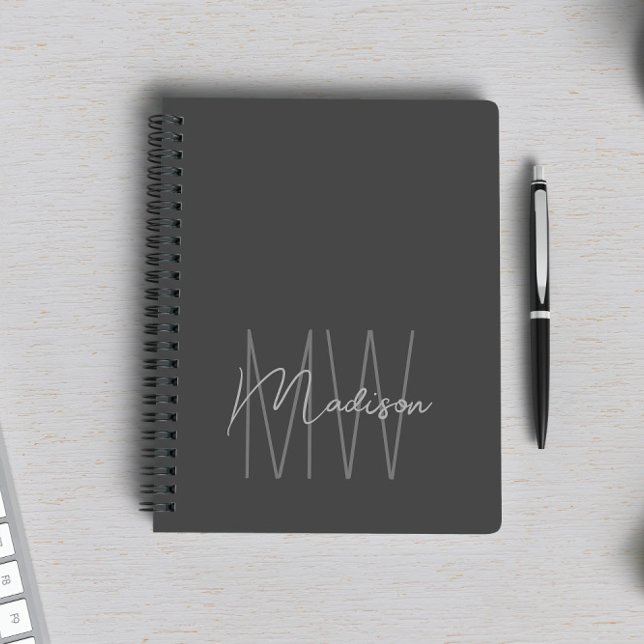 Carnet Moderne minimaliste Gris Monogramme (Créateur téléchargé)