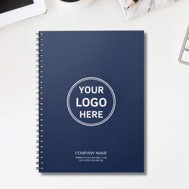 Carnet Moderne Minimaliste Logo Bleu Marine (Modern Minimal Custom Logo Navy Blue Notebook)