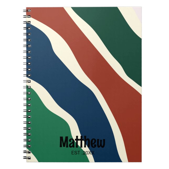 Carnet Moderne Monogramme en script avec rayures vertes e (Devant)