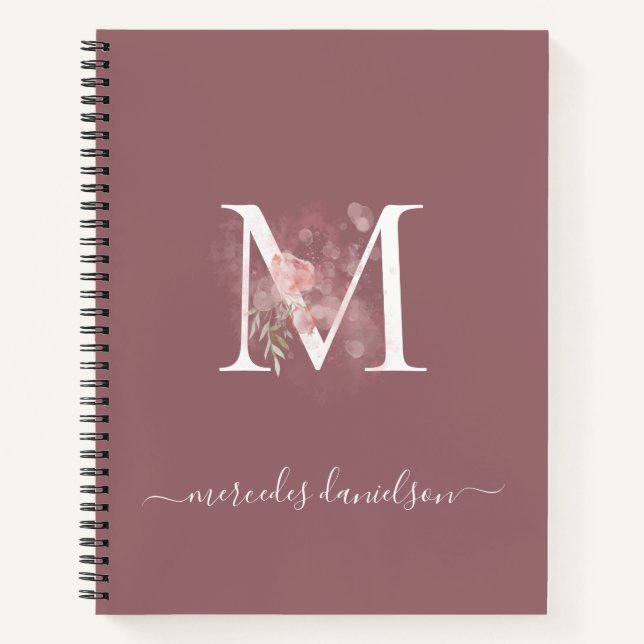 Carnet Moderne Monogramme Floral Rose Pâle Transparent   (Devant)