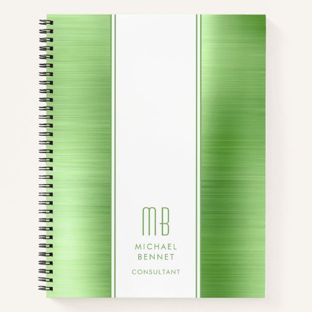 Carnet Moderne Monogramme Lime Green Business (Devant)