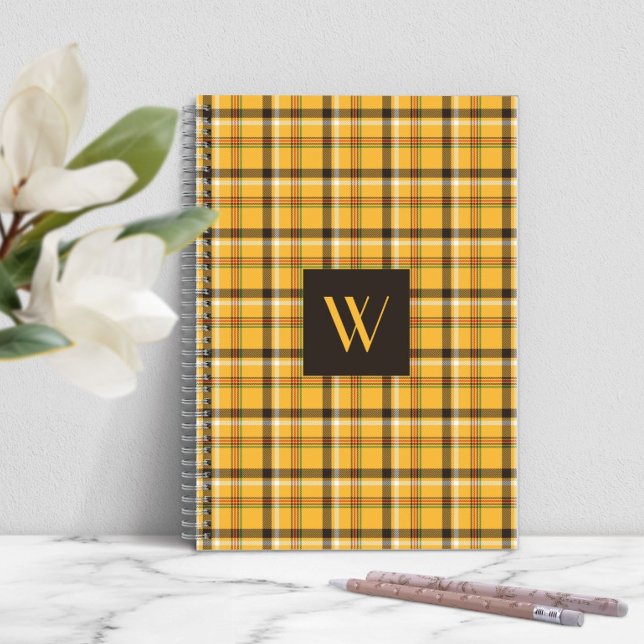 Carnet Moderne Monogramme Marron Carreaux Tartan (Modern Monogram Brown Plaid Tartan Notebook)