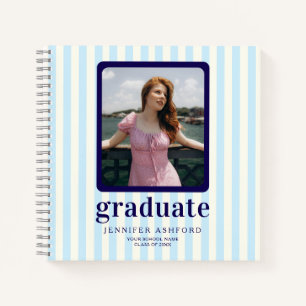 Carnet Moderne Pastel Blue Stripes Photo Graduation Invit