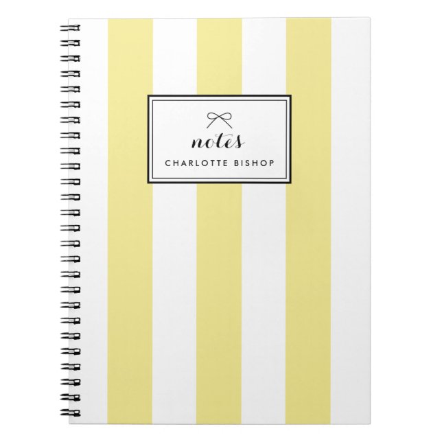 Carnet Moderne Pastel Jaune Rayures Verticales Personnali (Devant)