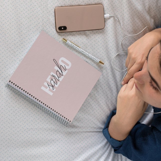 Carnet Moderne Pastel Rose Bonjour Et Vous Nom (Créateur téléchargé)