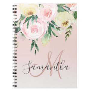 Carnet Moderne Pastel Rose & Fleurs Avec Nom