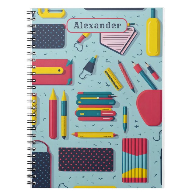 Carnet Moderne Retour à l'école Fournitures Nom du Motif (Devant)
