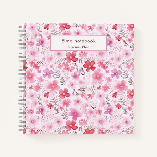 Carnet Moderne Retour à l'école rose aquarelle florale gi (Devant)