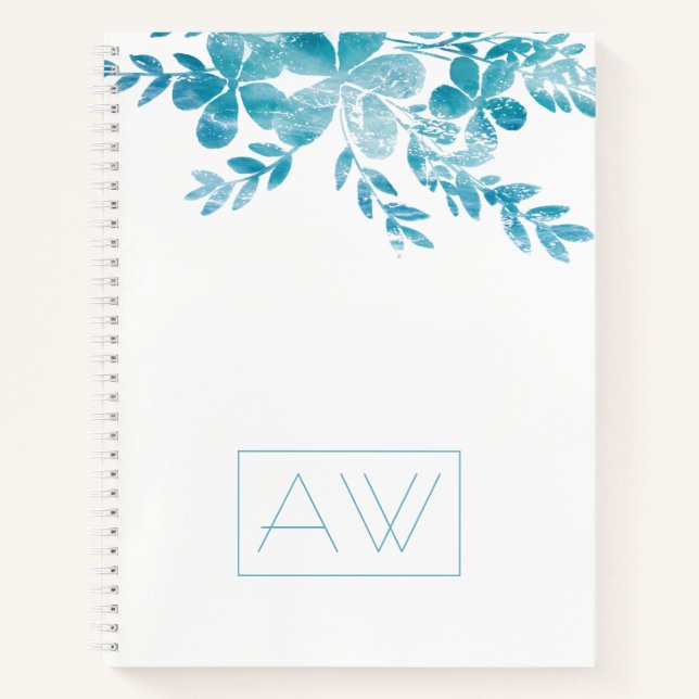 Carnet Moderne Simple Monogramme Bleu Blanc Floral Busine (Devant)