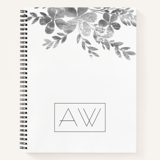 Carnet Moderne simple Monogramme noir blanc Floral affair (Devant)