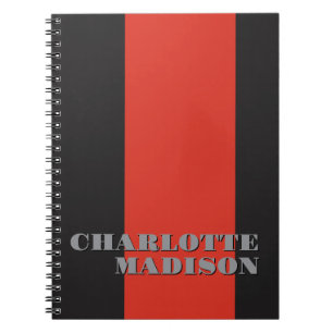 Carnet Moderne Simple Noir Rouge Tendance Minimaliste Uni