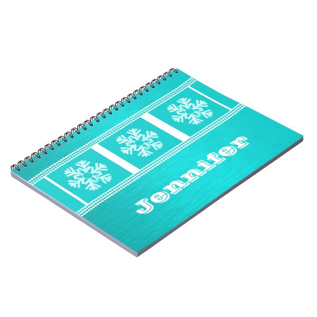 Carnet moderne Snowflakes, Aqua (Côté gauche)