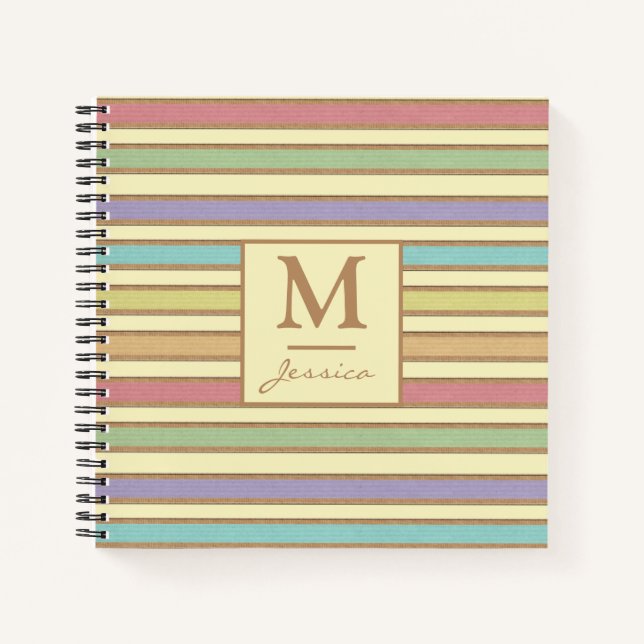 Carnet Moderne Style Pastel Ribbon Monogramme rayé (Devant)