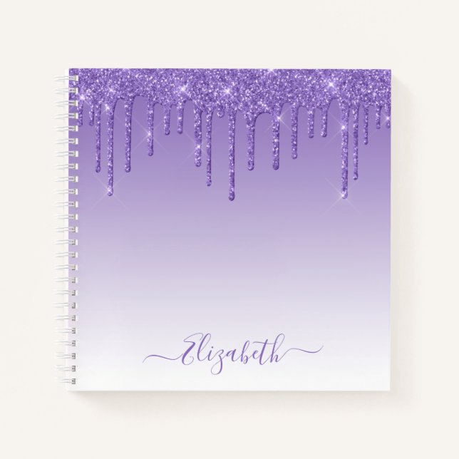 Carnet Moderne tendance style script paillettes violettes (Devant)