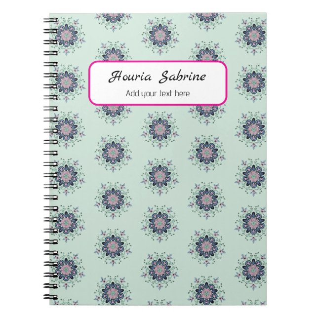 Carnet Moderne turquoise Mandala de fleurs Doodles roses  (Devant)