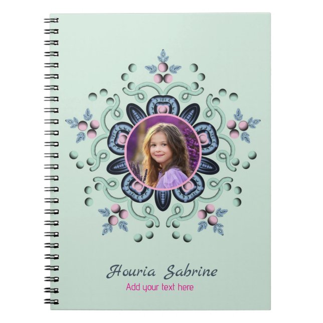 Carnet Moderne turquoise rose floral Mandala Doodles Phot (Devant)