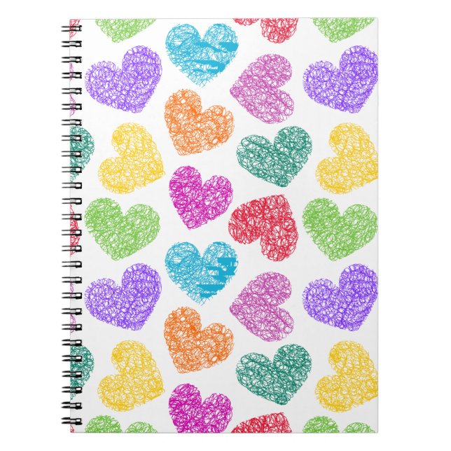 Carnet Moderne Vibrant Rainbow Doodle Hearts mignon Motif (Devant)