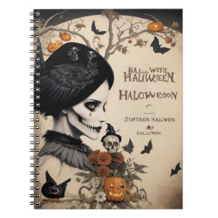 carnet moderne vintage halloween crow et crâne