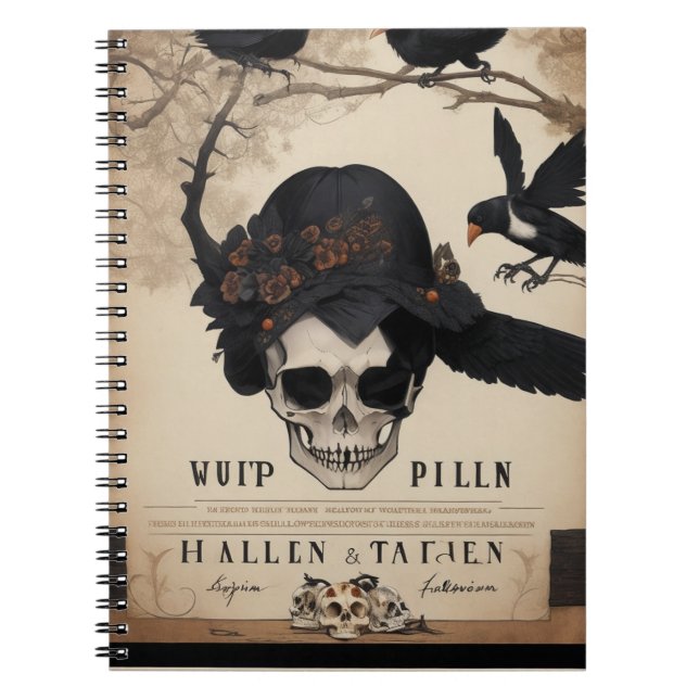 carnet moderne vintage halloween crow et crâne (Devant)