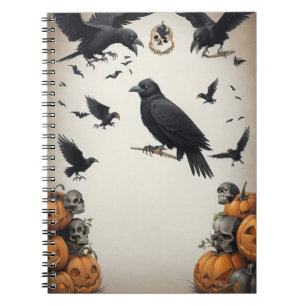 carnet moderne vintage halloween crow et crâne