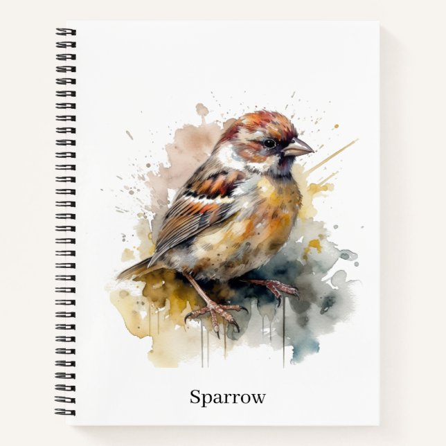 Carnet Moineau aquarelle rustique, personnalisé (Devant)