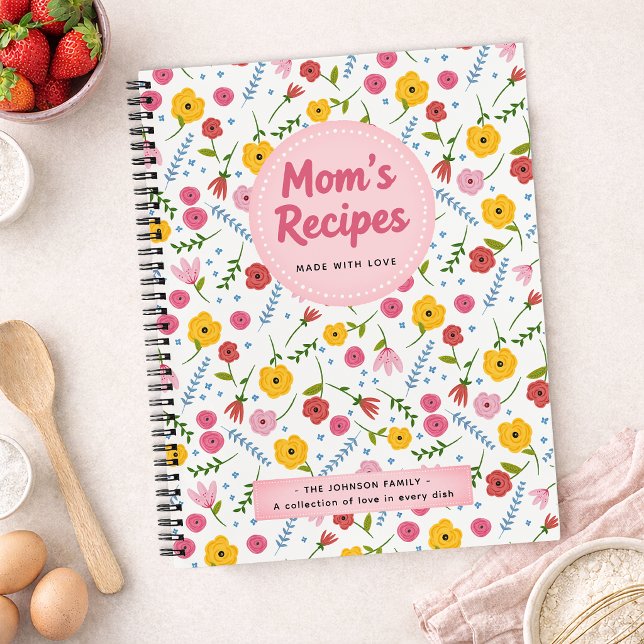 Carnet Mom’s Recipes Floral Personalized Recipe Notebook (Recipe Book for mom)