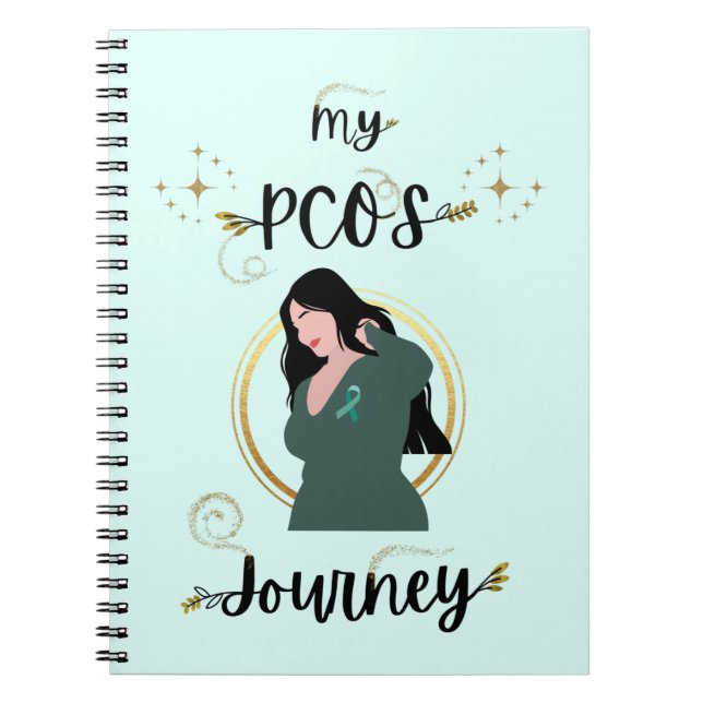 Carnet Mon Voyage PCOS - Femme Avec De L'Or Du Ruban Turq (Devant)