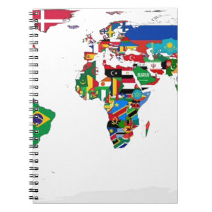 Carnet Monde pendant - carte des drapeaux du monde