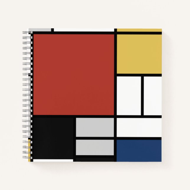Carnet Mondrian Peinture Rouge Plane Jaune Noir Gris Bleu (Devant)