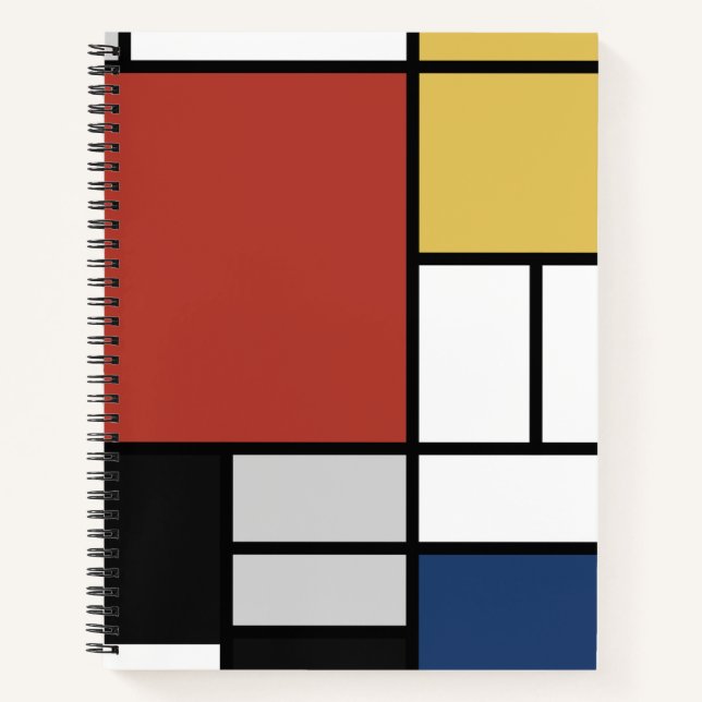 Carnet Mondrian Peinture Rouge Plane Jaune Noir Gris Bleu (Devant)