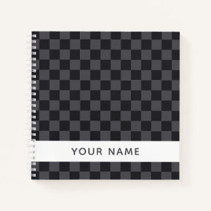 Carnet Monochrome gris foncé croate Checkers avec nom