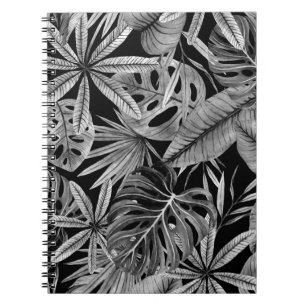 Carnet Monochrome Tropical, Aquarelle Texture Feuille.