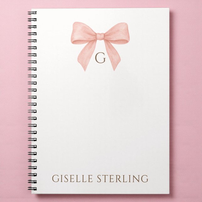 Carnet Monogram Blush Pink Bow Watercolor (Créateur téléchargé)