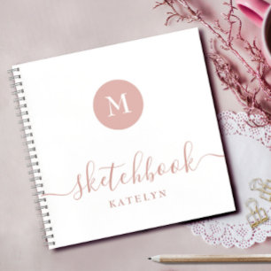 Carnet Monogram Blush Pink White Sketbook Simple Modern