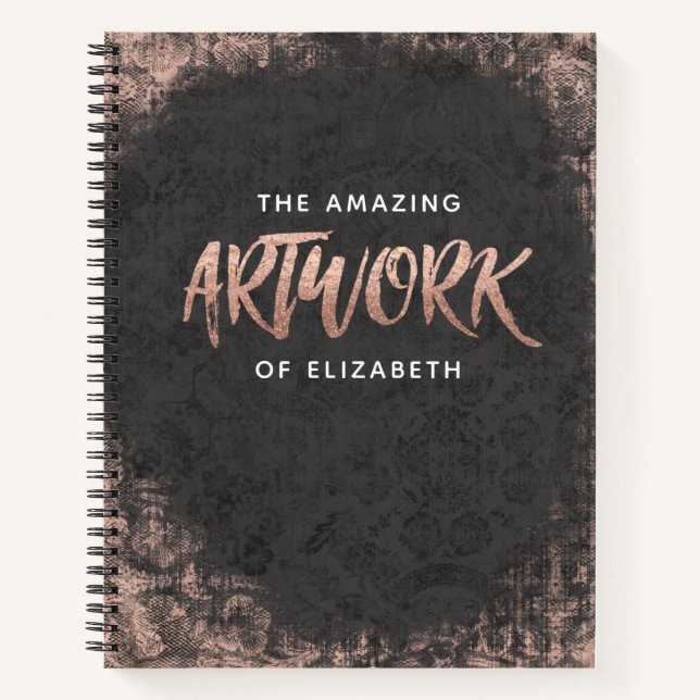 Carnet Monogram Chic Black Rose Gold Artist Sketchbook (Devant)