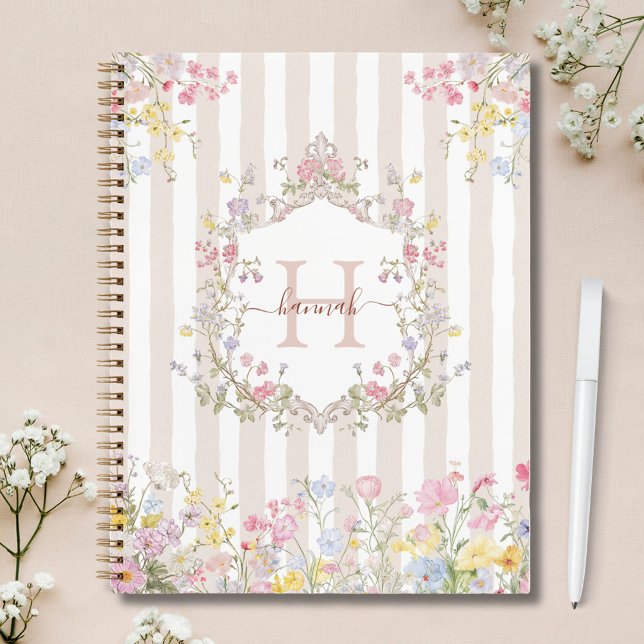 Carnet Monogram Colorful Floral Rococo Style Stripes (In situ)
