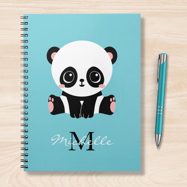 Carnet Monogram Cute Panda Personnalisé Bubble Gum Bleu (Créateur téléchargé)