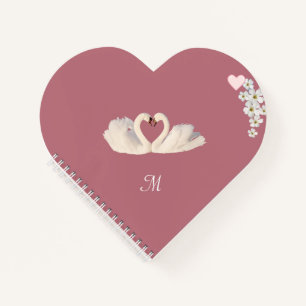 Carnet Monogram Fleurs Blanches et Cygnes sur Rose Gold