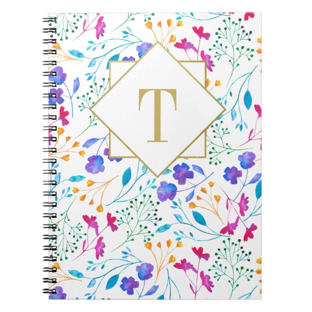 Carnet Monogram Floral Watercolour Spiral Notebook (Devant)