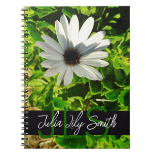 CARNET MONOGRAM INITIALES NOM PETITE PHOTO EN FLEURS BLAN
