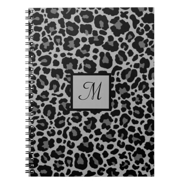 Carnet Monogram Leopard Print Animal Cheetah Grey Initial (Devant)