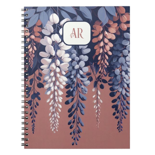 Carnet Monogram Marine Rose Wisteria Élégance (Devant)