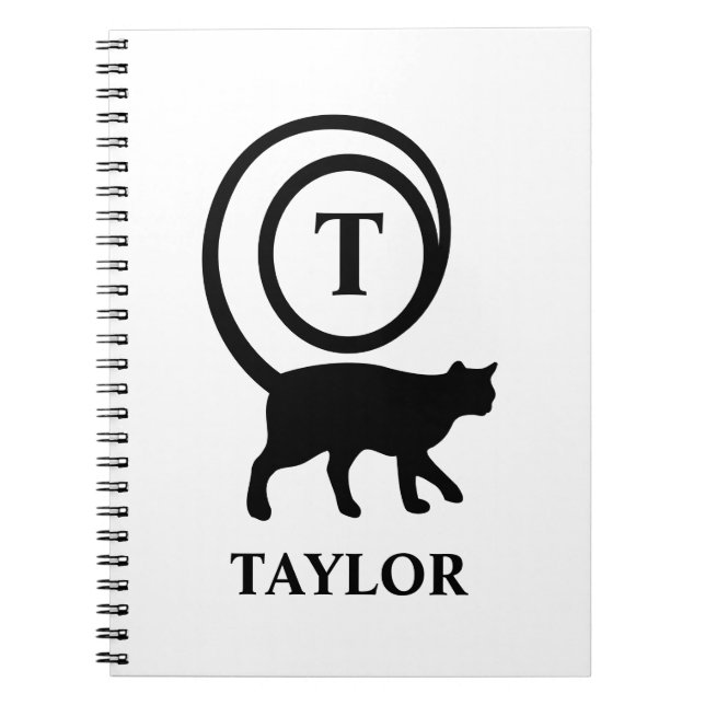 Carnet Monogram Name Initial Kitty Cat Lover White Black (Devant)