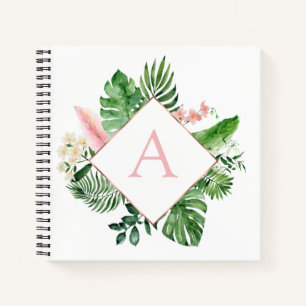 Carnet Monogram Palmiers Tropicaux Vert Blanc Botanique