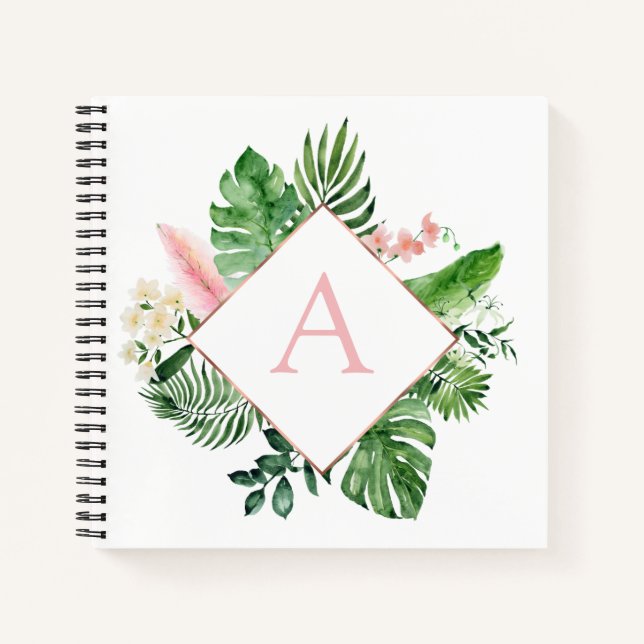 Carnet Monogram Palmiers Tropicaux Vert Blanc Botanique (Devant)