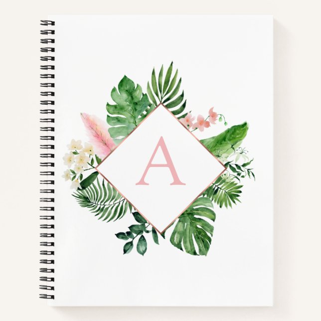 Carnet Monogram Palmiers Tropicaux Vert Blanc Botanique (Devant)